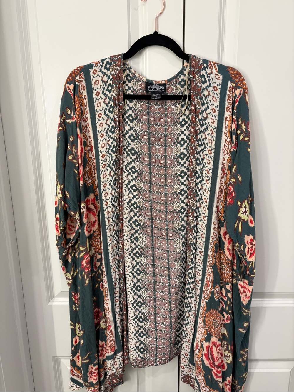 Angie Teal Floral Open-Front Kimono Cardigan